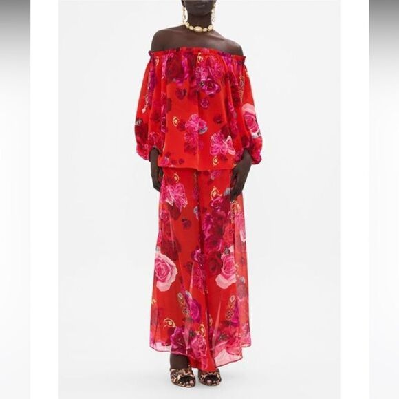 NWT Camilla  Red Frill Off Shoulder Top in Italian Rosa - Picture 3 of 15